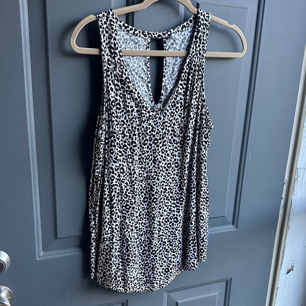 Old Navy Black and White Leopard Print Tank Top